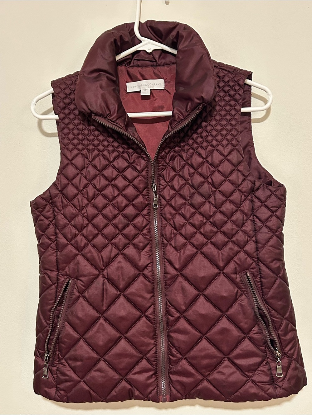 New York & Company Quilted Wine Sleeveless Puffer Vest
